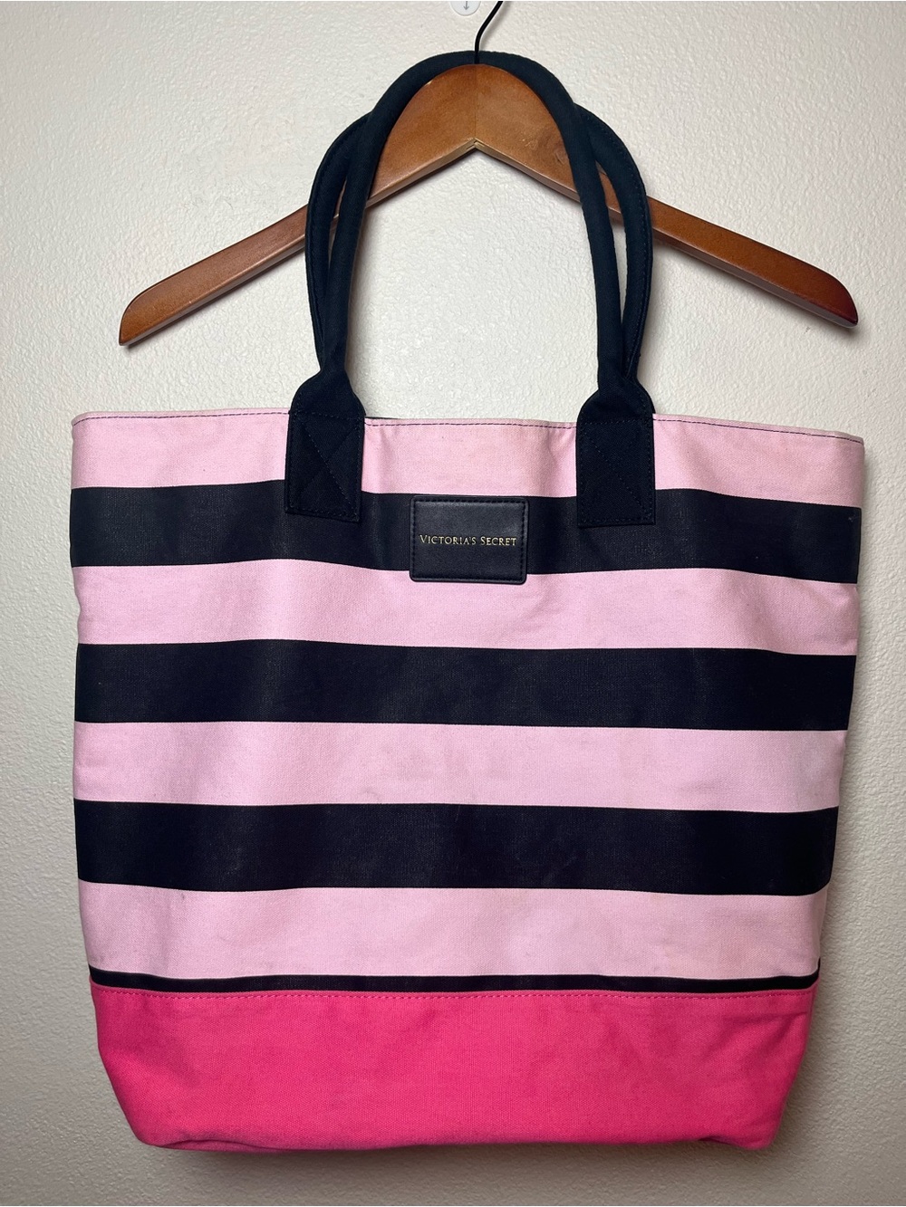 Victoria's Secret Y2K Pink & Black Striped Canvas Tote